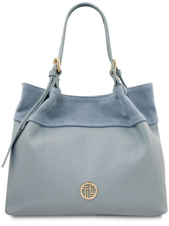Leather Women's Shoulder Shopper Bag Light Blue