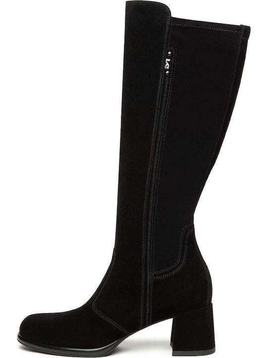 Damenstiefel aus Leder mit Gummi Schwarz