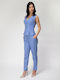 Renata Women's High Rise Linen Trousers in Relaxed Fit Blue