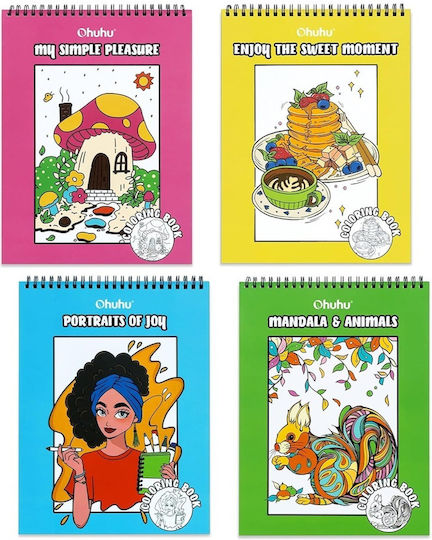 Ohuhu Set 4 Malbücher 160 Porträtdesigns Mandalas Blumen Tiere