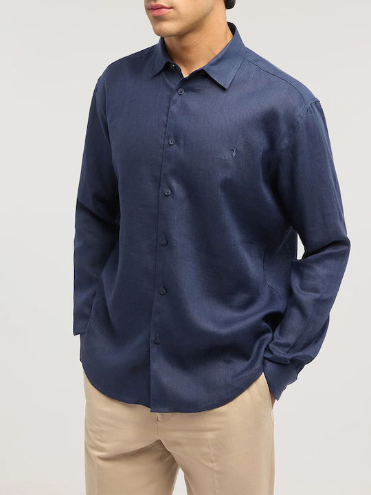 Trussardi Λινό Πουκάμισο Regular Fit Navyblue