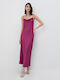 Summer Maxi Evening Slip Dress Satin Drape Purple