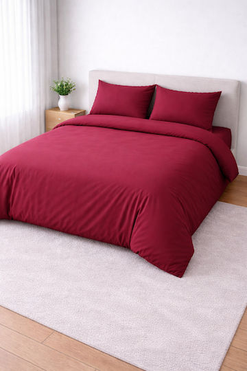 Σετ Παπλωματοθήκη Βαμβακερή 220x240cm Υπέρδιπλη με 2 Μαξιλαροθήκες Κόκκινη