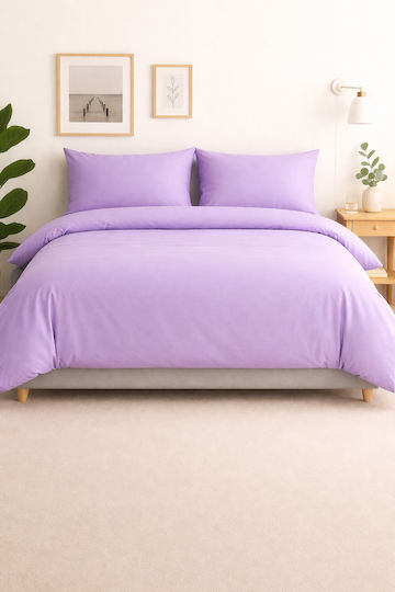 Σετ Παπλωματοθήκη Βαμβακερή 220x240cm Υπέρδιπλη με 2 Μαξιλαροθήκες Λιλά