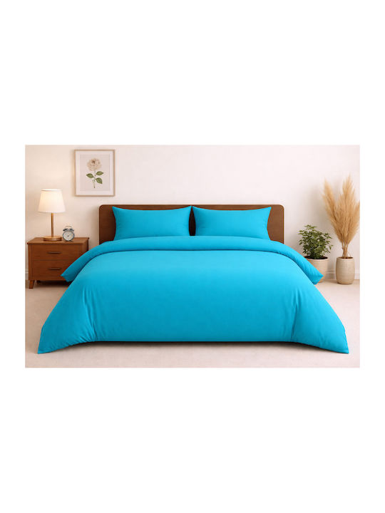 Set Bettbezüge Baumwoll 220x240cm Übergröße mit 2 Kissenbezügen Türkis