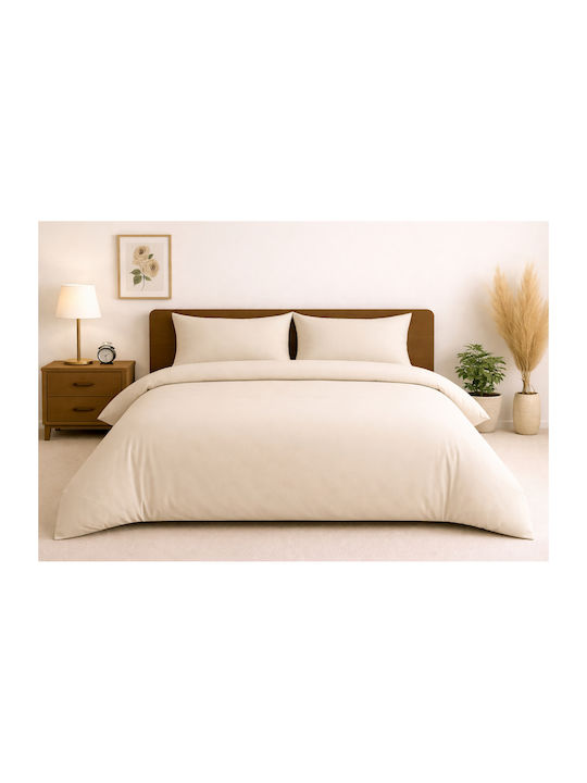 Set Bettbezüge Baumwolle 220x240cm Übergröße mit 2 Kissenbezügen Beiges