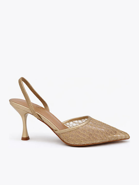 Spitze Zehen Pumps mit Riemen Goldene