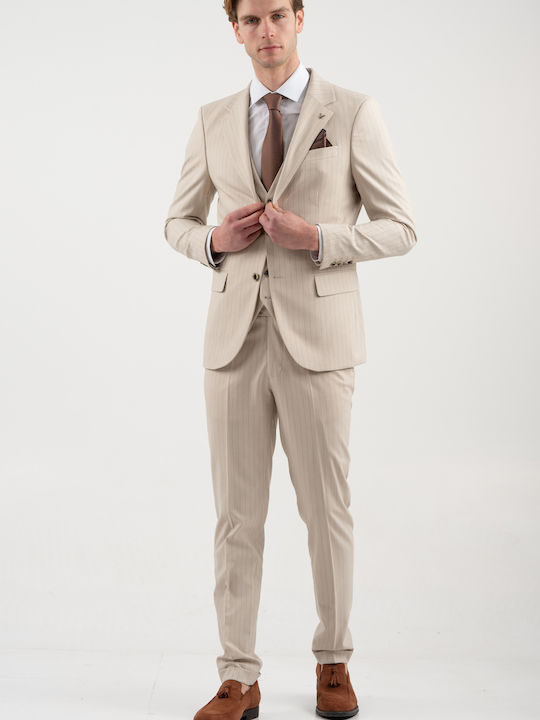 Vittorio Artist Men's Suit with Slim Fit Beige