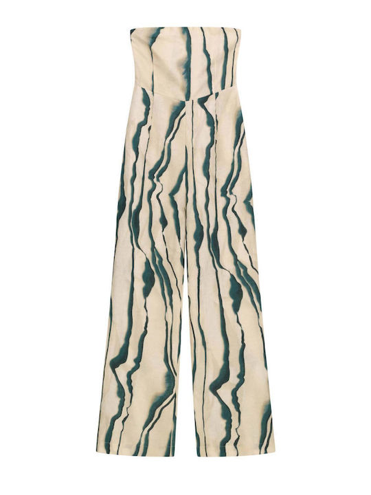 Damen Leinen Trägerlose Jumpsuit Mehrfarbige