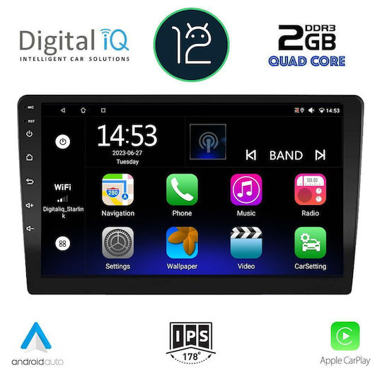 Digital IQ Sistem Audio Auto 2 DIN (Bluetooth/USB/Wi-Fi/GPS/Apple CarPlay/Android Auto) cu Ecran Tactil 9"
