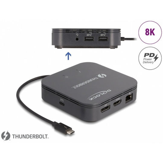 DeLock 87789 Thunderbolt 3 Docking Station with HDMI/DisplayPort PD Ethernet and 2 Monitor Connection Gray