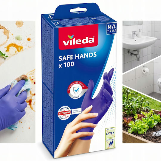 Vileda Cleaning Gloves Safe Hands Nitrile Medium 100 Pairs