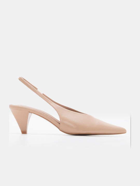 Pointed Toe Heels with Medium Beige Heel