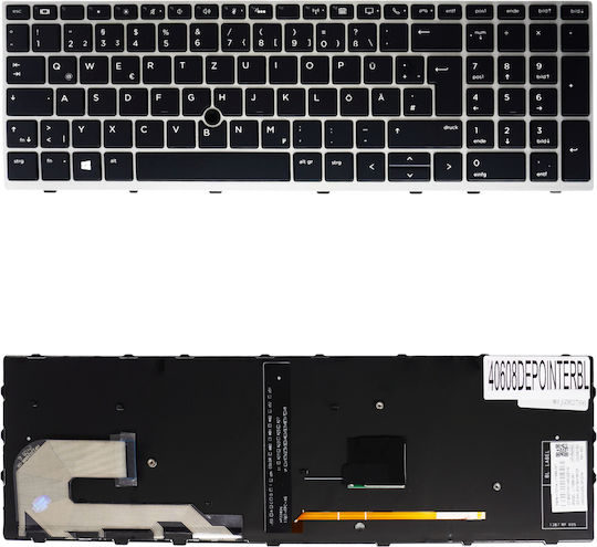 German Laptop Keyboard HP Zbook 15u G5 8pw98pa 1y3j3us 15u G6 2zc06ea 2zc05ea Elitebook 850 G5 850 G6 755 G5 L17971-071 DE Pointer Backlight Black Silver Frame Code 40608depointerbl