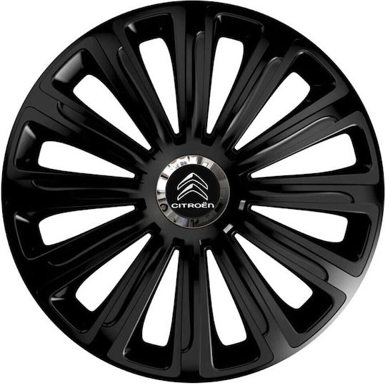Car Wheel Hubcaps Versaco 14" Trend Rc Black Cbx 3d Metal Logo Citroen 4 Pieces