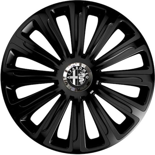 Car Wheel Hubcaps Versaco 15" Trend Rc Black Cbx 3d Metal Logo Alfa Romeo 4 Pieces