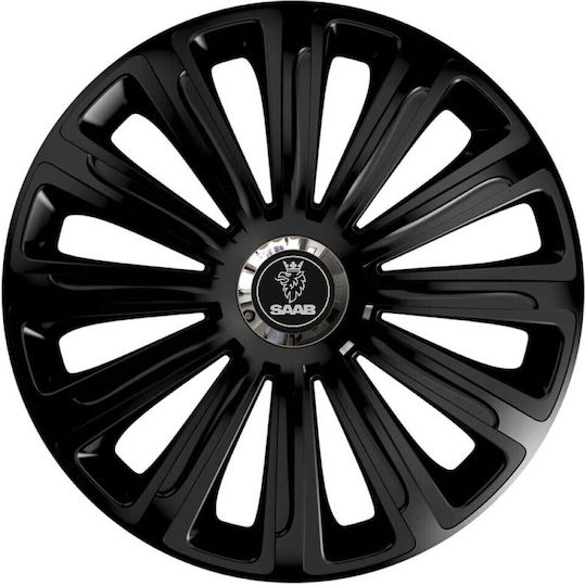 Car Wheel Hubcaps Versaco 15" Trend Rc Black Cbx 3d Metal Logo Saab 4 Pieces
