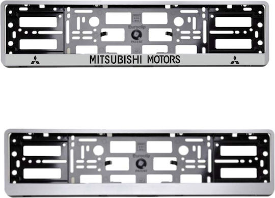 European License Plate Frame Plastic Silver Logo Mitsubishi 1 Piece