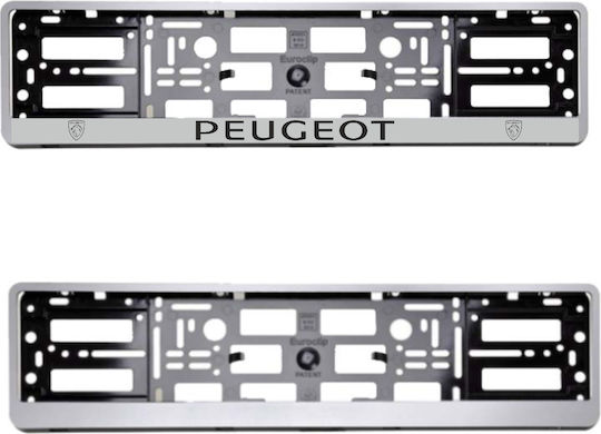 Cadru Plăcuță de Înmatriculare European Plastic Argintiu Logo Peugeot 1 Bucată