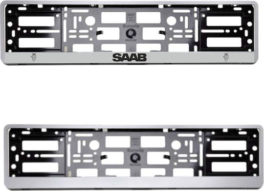 European License Plate Frame Plastic Silver Saab Logo 1 Piece