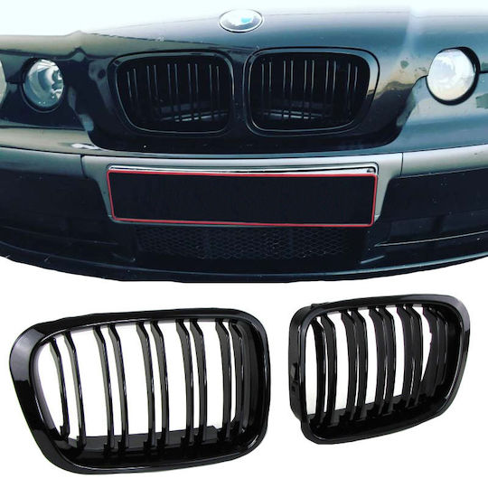 Mask Hearts BMW 3 E46 1999-2001 Sedan Touring Compact M4 Look Double Grille Glossy Black 2 Pieces