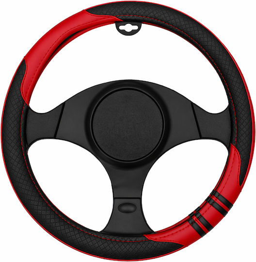 Car Steering Wheel Cover 37-39cm Universal PVC & Rubber Anti-Slip Black Red Sport Design