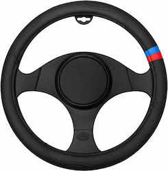 Κάλυμμα Τιμονιού Αυτοκινήτου 37-39cm Universal Pvc & Καουτσούκ Αντιολισθητικό Μαύρο Μπλε & Κόκκινη Λωρίδα