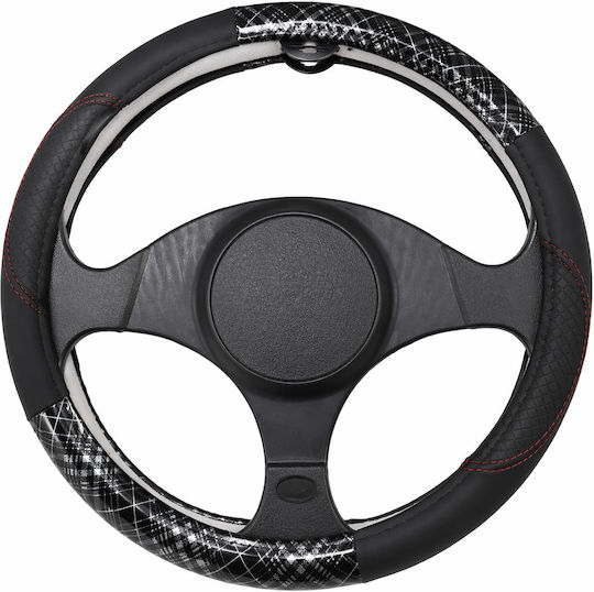 Car Steering Wheel Cover 37-39cm Universal Pvc & Rubber Anti-Slip Black Red Stitching Carbon Design