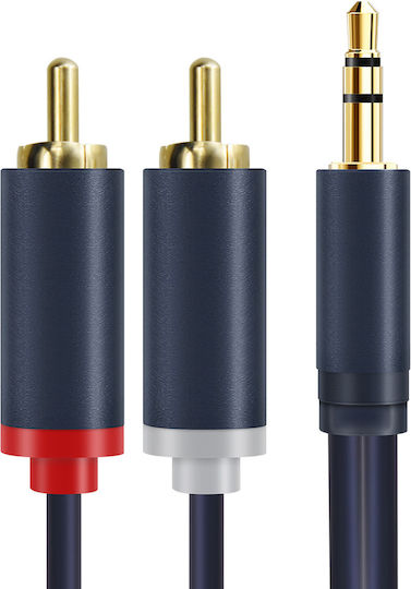 Cabletime Καλώδιο Ήχου 3.5mm male - 2x RCA male Μπλε 10m με Επίχρυσους Ακροδέκτες CT-AV303-H12G