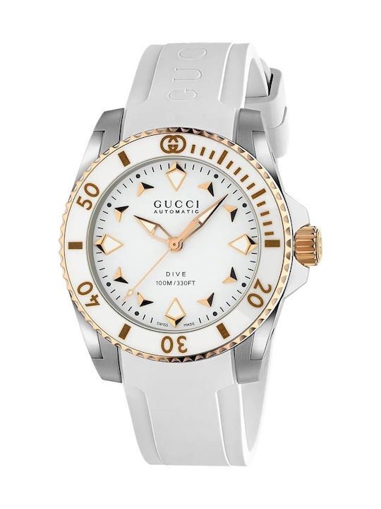 Gucci Γυναικείο Ρολόι Αυτόματο με Ασημί Δερμάτινο Λουράκι