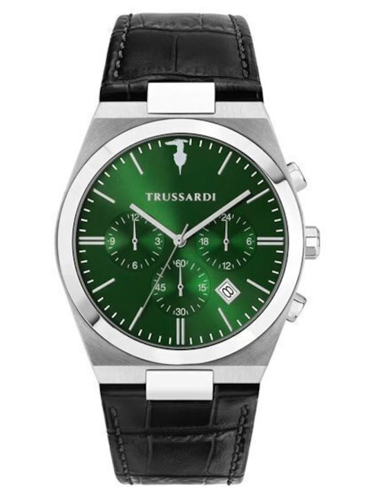 Trussardi Men's Watch 42mm Chronograph Battery with Leather Strap Green/Black