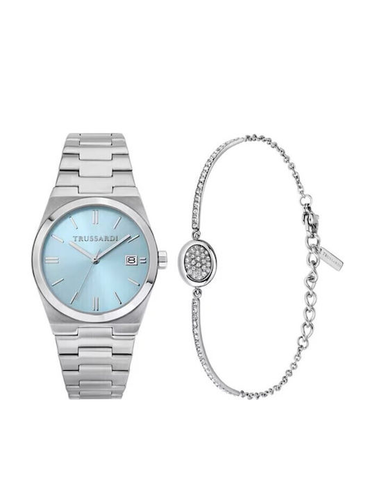 Trussardi Γυναικείο Ρολόι 34mm Μπαταρίας με Ασημί Μεταλλικό Μπρασελέ