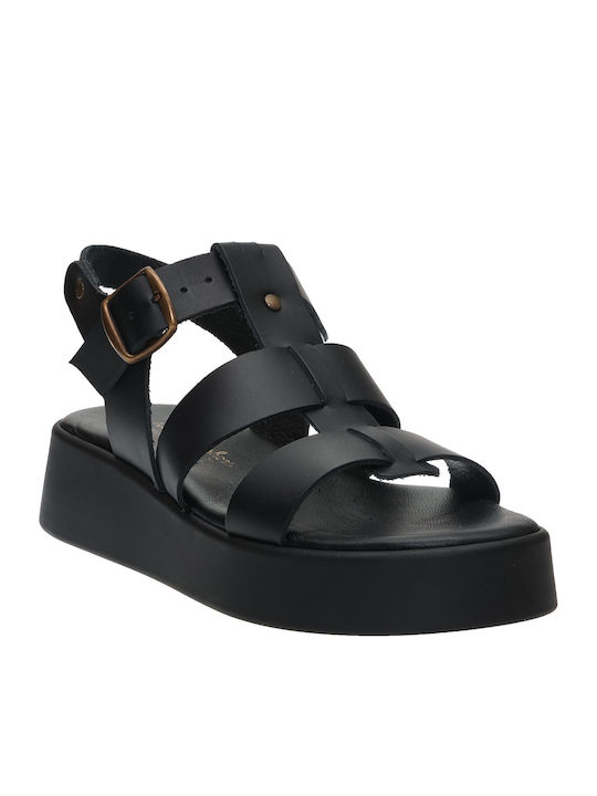 Δερμάτινα Γυναικεία Σανδάλια Gladiator Flatforms Μαύρα