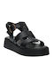 Δερμάτινα Γυναικεία Σανδάλια Gladiator Flatforms Μαύρα