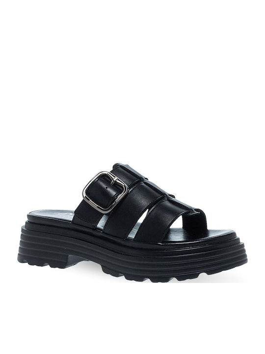 Leather Women's Flat Sandals Black