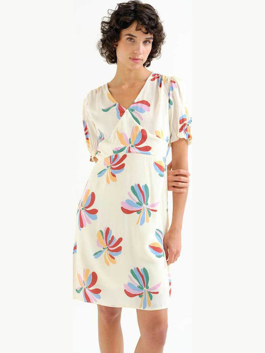 Summer Mini Dress with Ruffles Ecru