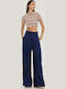 Women's High Rise Fabric Trousers Dark Blue
