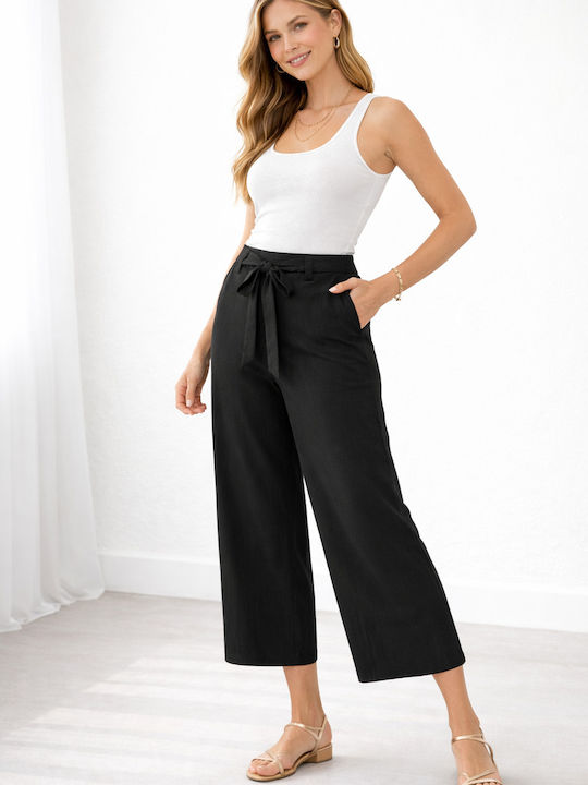 Only Women's High Rise Fabric Capri Trousers Black