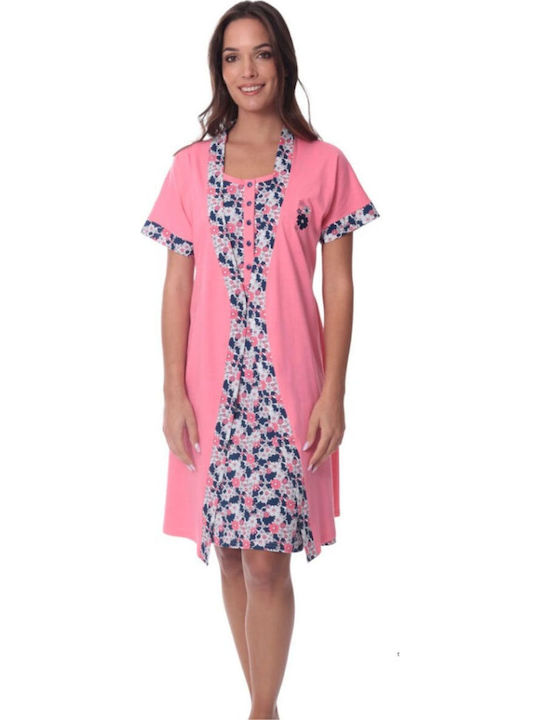 Tres Chic Set Pijamale Dama Vara Bumbac Roz