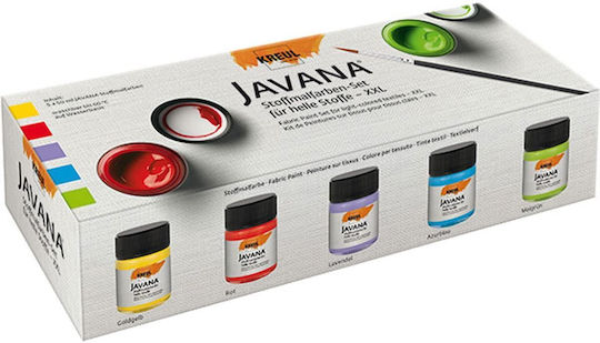 Kreul Javana Xxl Fabric Paint Set 5 X 50 Ml Golden Yellow Red Lavender Light Blue May Green