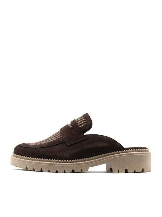 Bacali Collection Suede Damen Pantoletten mit Hoch Absatz in Brauner Farbe BCL-A26-2-1-BRAUN-S