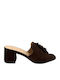Suede Mules με Χαμηλό Τακούνι σε Καφέ Χρώμα
