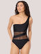 Ysabel Mora Women’s Swimsuit One Shoulder Black Shiny Beautiful Transparencies Black One Piece 83281