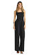 Women's Linen Sleeveless One-piece Jumpsuit Black FBL013-117-12-Black
