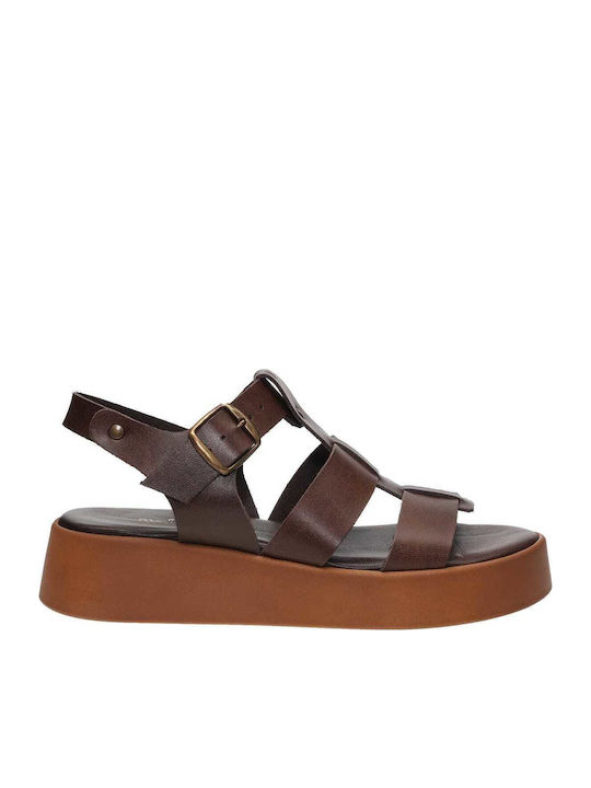Leder Flache Damen Gladiator Sandalen Braun