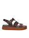 Leder Flache Damen Gladiator Sandalen Braun