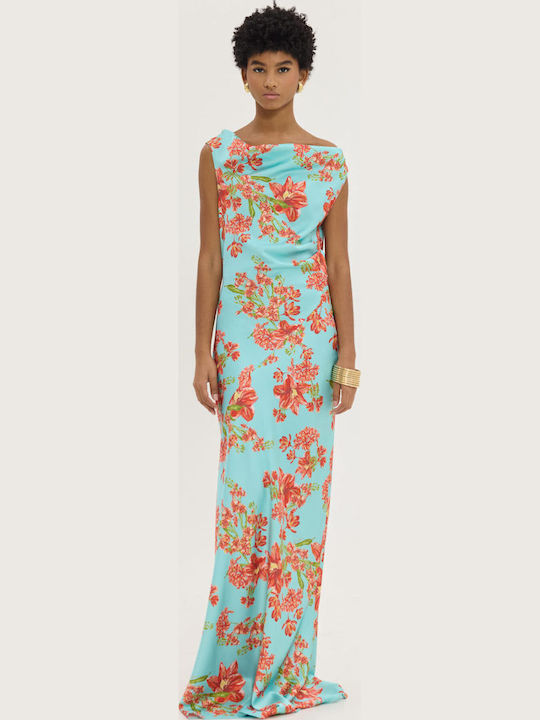 Sommer Maxi Abendkleid Satin Aqua
