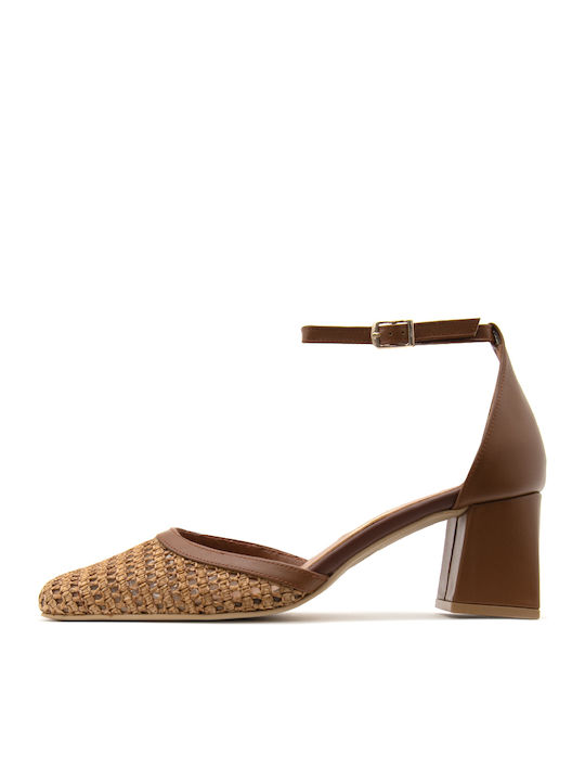 Bacali Collection Pantofi Cu Toc Ascuțiți Din Piele Cu Barete Și Toc Mediu Tabac Maro