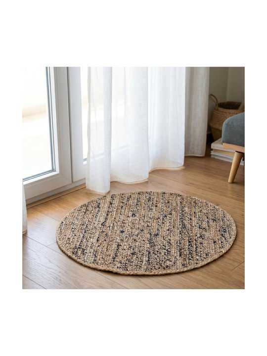 Ravelia Round Beige Living Room Rug Diameter 80cm