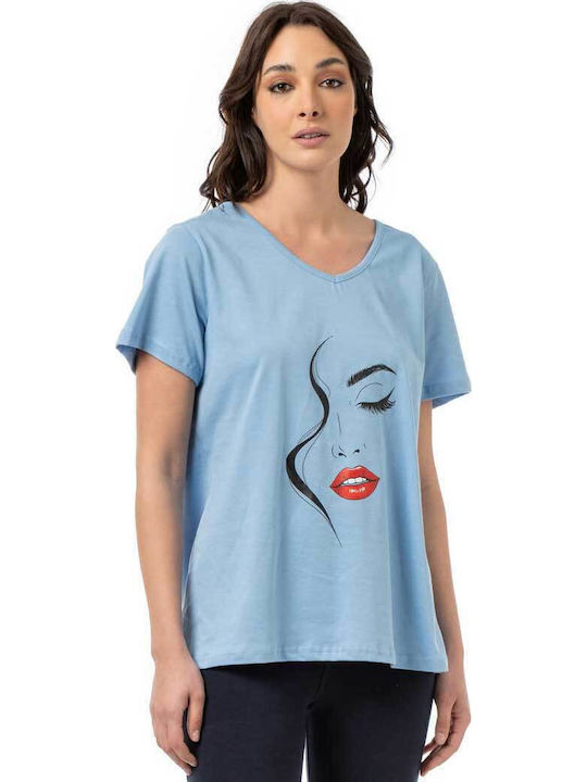 Bodymove Damen Bluse Baumwoll Hellblau